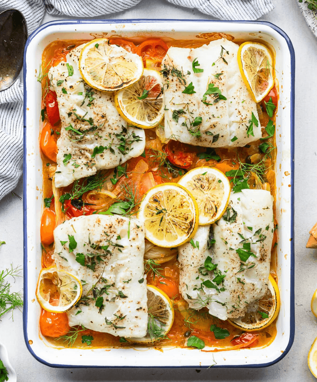 Baked Cod with Cherry Tomatoes and Fennel – Mediterranean Recipe