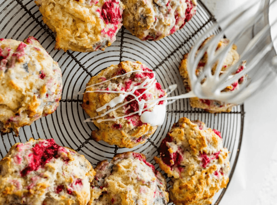 Raspberry Almond Biscuits with Almond Glaze | Easy Drop Biscuit Recipe