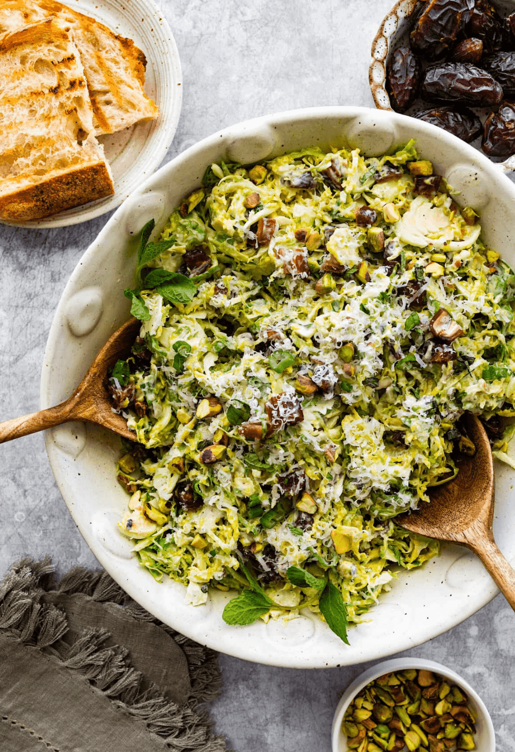 Brussels Sprouts Salad with Dates, Pistachios & Lemon Yogurt Dressing