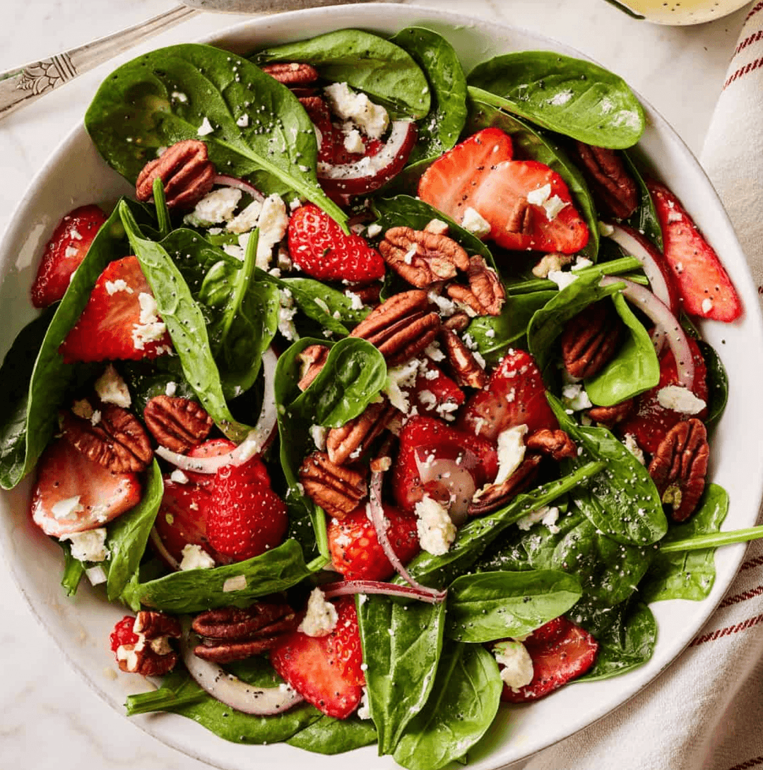 Strawberry Spinach Salad with Pecans and Poppy Seed Dressing