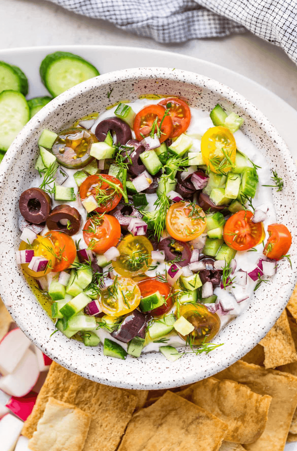 Greek Whipped Cottage Cheese Dip with Fresh Veggies and Herbs