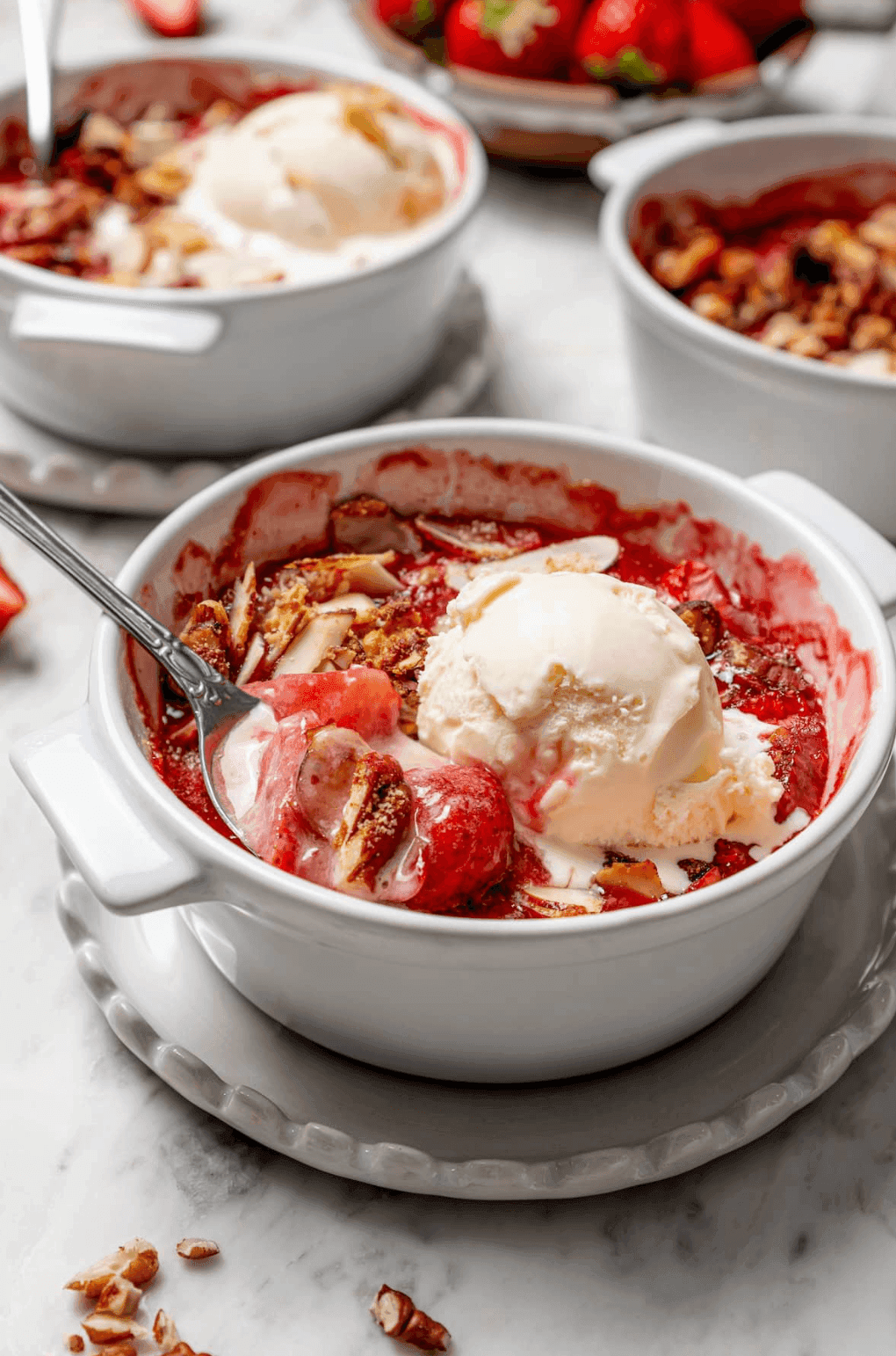 Strawberry Crisp with Nut Topping (DF, GF, KF) | No-Oat, Healthy Dessert